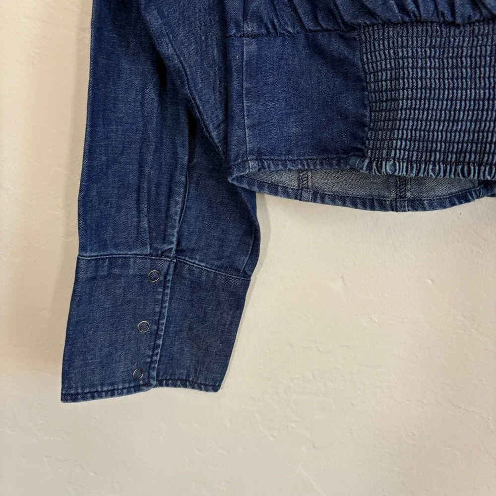 Free People Chambray Denim Jacket Women Size XS Blue Snaps New - Picture 13 of 14